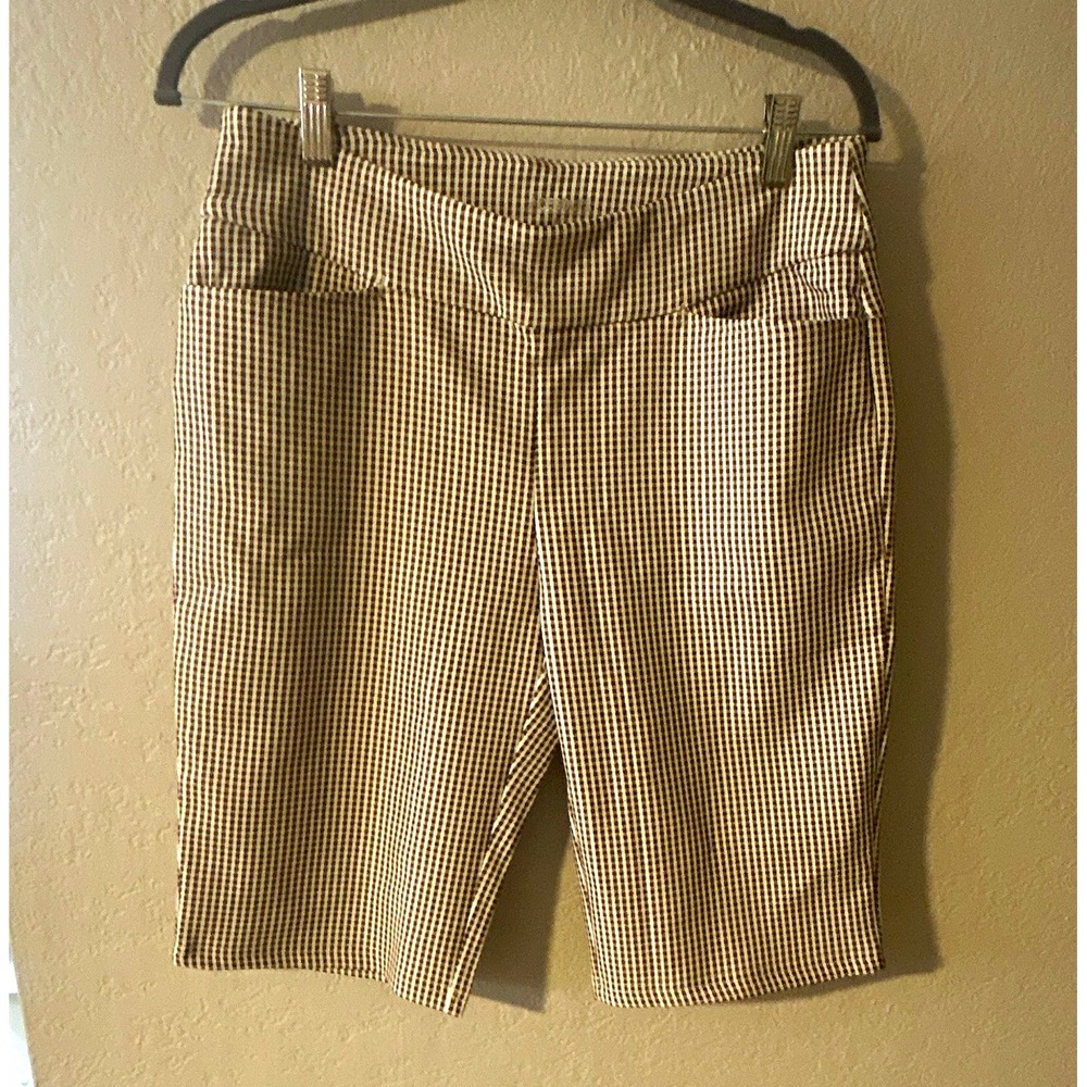 AceGolfs Women's Brown/White Gingham Bermuda Golf Shorts M NWT - Picture 1 of 4